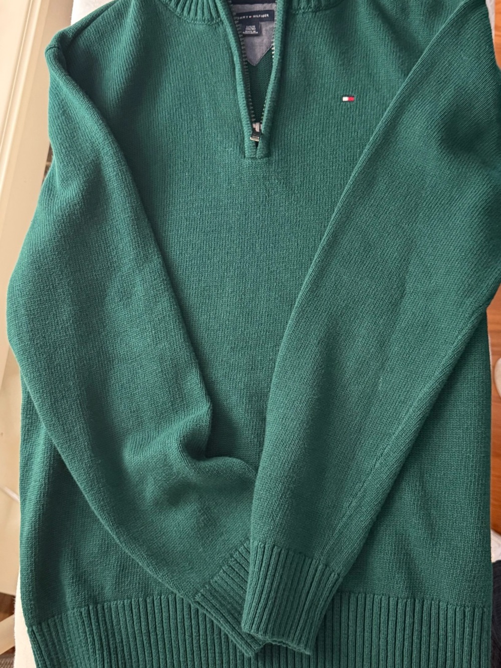 Tommy Hilfiger Men’s Forest Green Zip-Neck Sweater